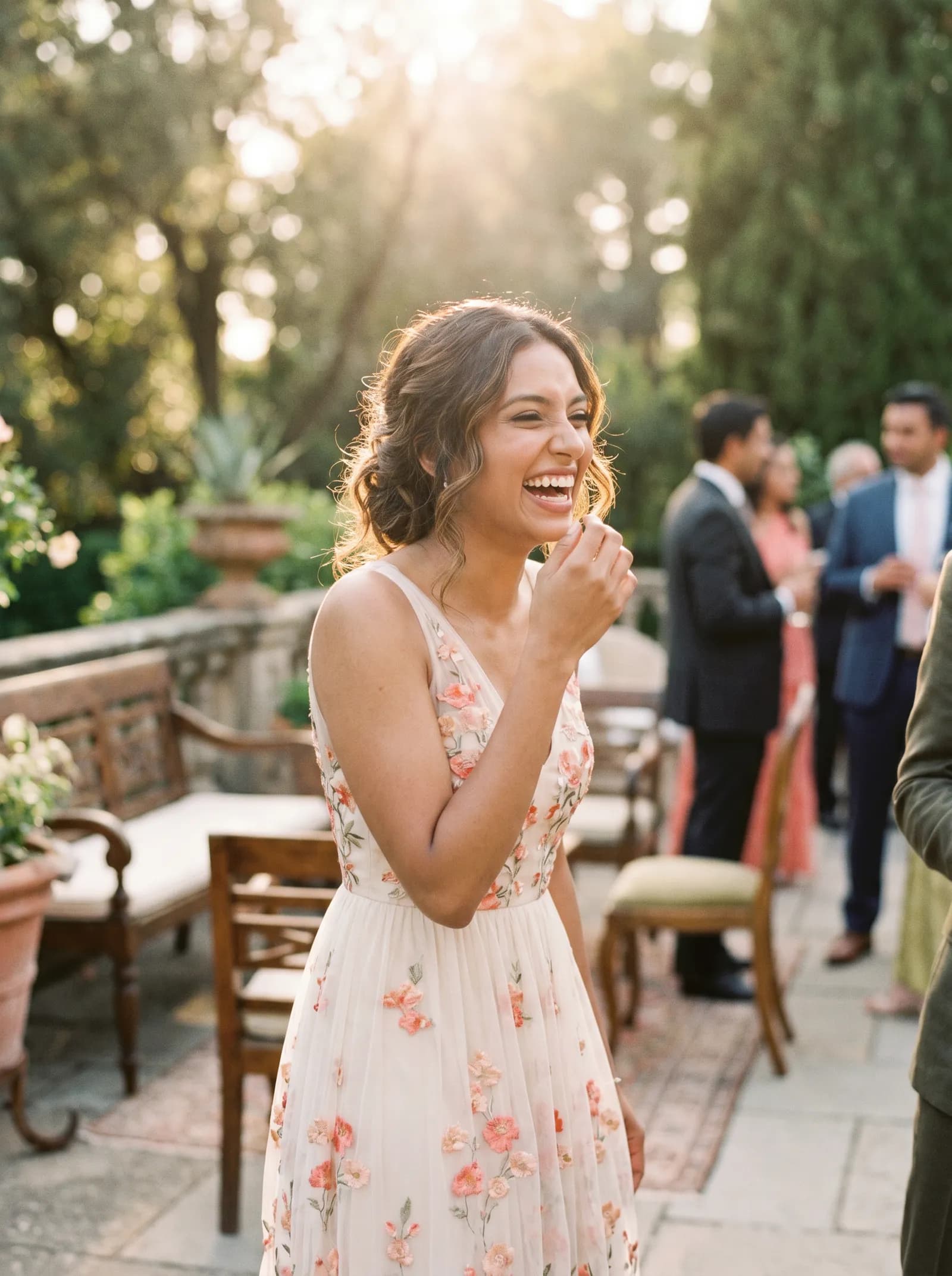 Bride laughing with the phone · golden hour