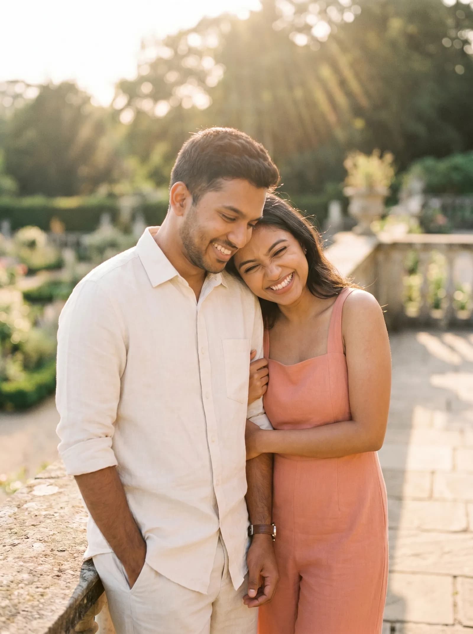 Couple checking the invitation · golden hour